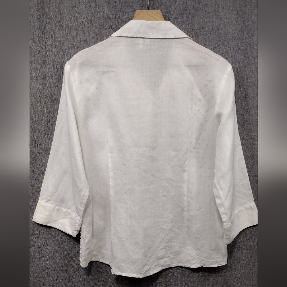 Poetic Eyelet Button Shirt Women's 12 White Pink Barbiecore Retro Casual Office - Picture 5 of 9